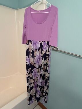 Lilac Scoop Neck Maxi Dress with Floral Skirt